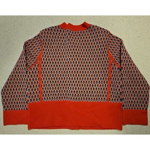 Ann Taylor Retro Geo Print Sweater Womens Small Coral 3/4 Sleeve Jacket Cardigan - Picture 5 of 11